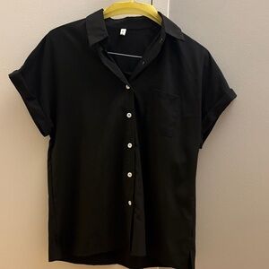 Black Short Sleeve Shirt with White Buttons